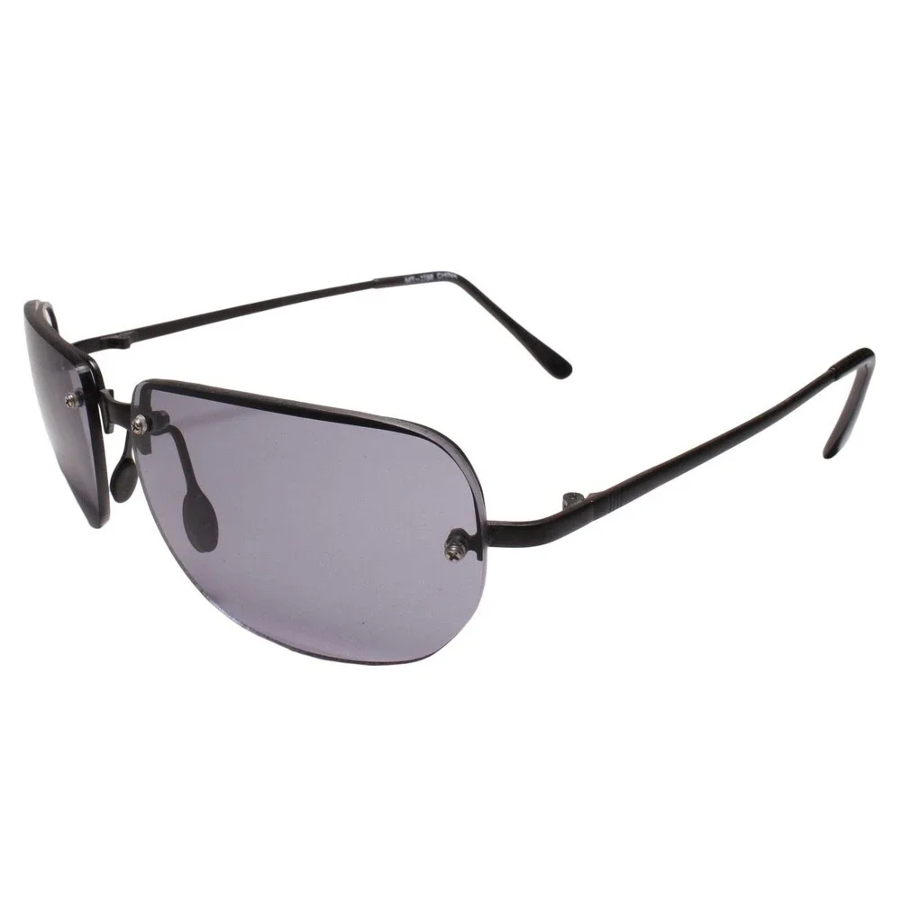 Semi Rimless Vintage Classy 80s 90s Look Black Aviation Sunglasses